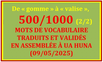 LISTE DES 500/1000 MOTS TRADUITS ET VALID&Eacute;S &Agrave; UA HUNA (09/05/2025) - 2/2 &ndash; De &laquo; gomme &raquo; &agrave; &laquo; valise &raquo;